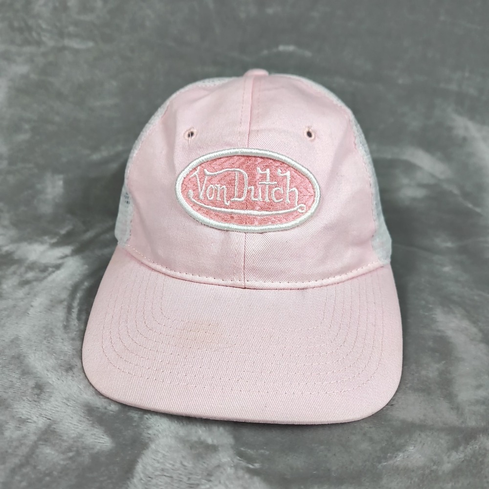 Vintage Von Dutch Trucker Hat Mens Pink White Mesh Cap Logo Snapback Y2K
